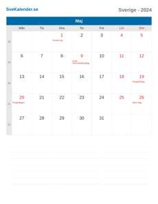 Kalender 2024 Maj
