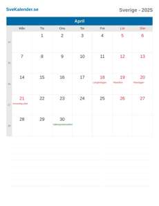 Kalender 2025 April