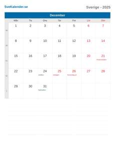 Kalender 2025 December