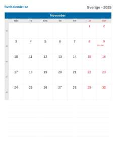 Kalender 2025 November