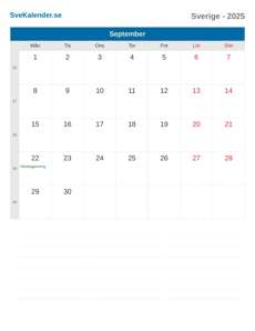Kalender 2025 September