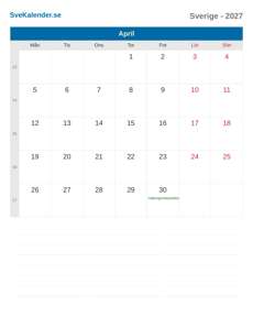 Kalender 2027 April