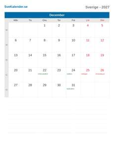 Kalender 2027 December