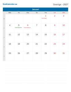 Kalender 2027 Januari