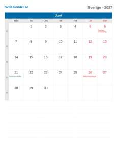 Kalender 2027 Juni
