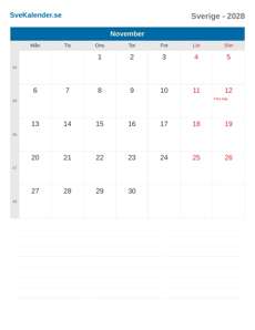 Kalender 2028 November