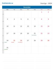 Kalender 2029 December