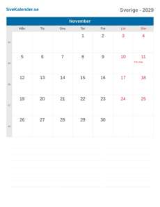 Kalender 2029 November